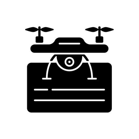 Drone license black glyph icon. Issuance of permits for drone flights. Drone piloting training courses. Regulatory authority. Silhouette symbol on white space. Vector isolated illustrationのイラスト素材
