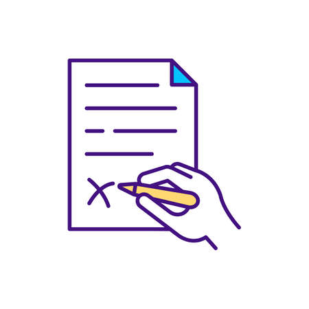 Vice president RGB color icon. Company top management jobs. Checking company workers job contracts. Paper with pen. Writing organization info. Business controlling. Isolated vector illustrationのイラスト素材