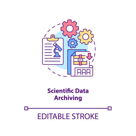 Scientific data archiving concept icon. Research information idea thin line illustration. Testing hypothesis and theories. Vector isolated outline RGB color drawing. Editable strokeのイラスト素材