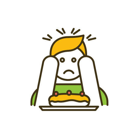 Eating disorder RGB color icon. Abnormal eating habits. Anorexia, bulimia. Extreme overeating and weight loss. Binge-eating disorder. Food refusal. Feeding problem. Isolated vector illustrationのイラスト素材
