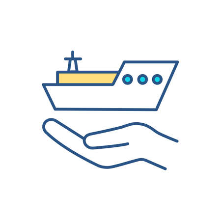 Preventative ship maintenance RGB color icon. Regular sea going vessels checking and repairing. Boats appearance maintaining. Providing safe environment for crew. Isolated vector illustrationのイラスト素材