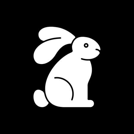 Cruelty free dark mode glyph icon. Cosmetics without testing on animals. Rabbit, hare, bunny. No animal experiment. Vegan product. White silhouette symbol on black space. Vector isolated illustrationのイラスト素材