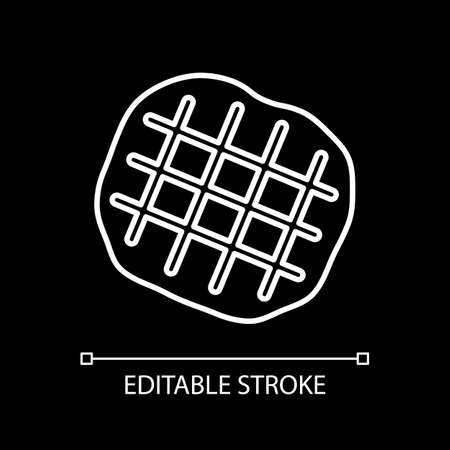 Belgian waffle white linear icon for dark theme. Cut flattened dough. Bakery, pastry. Thin line customizable illustration. Isolated vector contour symbol for night mode. Editable strokeのイラスト素材