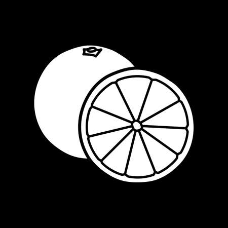 Orange dark mode glyph icon. Cut citric fruit. Ingredient for nutrient food. Nourishment and vitamin in fruit. Healthy eating. White silhouette symbol on black space. Vector isolated illustrationのイラスト素材