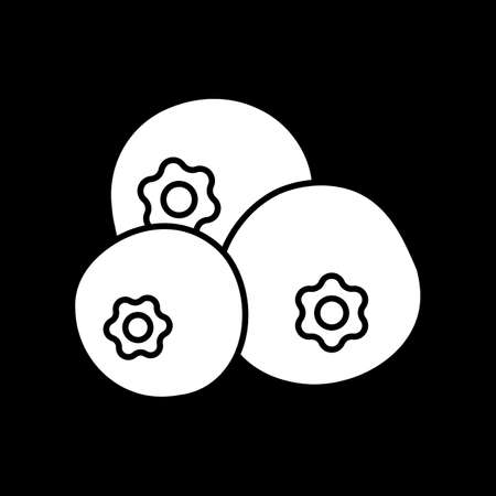 Blueberries dark mode glyph icon. Fresh fruits. Nutrient berries. Vitamin food. Healthy eating, dietary food. Recipe ingredient. White silhouette symbol on black space. Vector isolated illustrationのイラスト素材