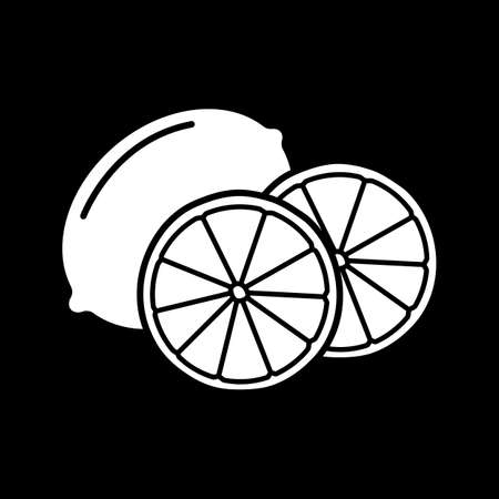 Lemon slices dark mode glyph icon. Lime for cookery. Lemonade ingredient. Citric fruit. Nutrition and nourishment. White silhouette symbol on black space. Vector isolated illustrationのイラスト素材