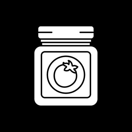 Ketchup in glass jar dark mode glyph icon. Fruity jam in can. Sweet dessert. Recipe ingredient. Grocery product and foodstuff. White silhouette symbol on black space. Vector isolated illustrationのイラスト素材