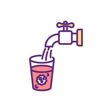 Water contamination RGB color icon. Toxic substances. Drinking water with harmful pollutants and pathogens. Disease-causing microbes. Stomach pain, diarrhea risk. Isolated vector illustration