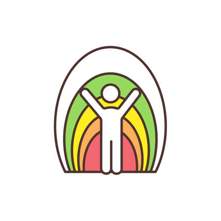 Aura RGB color icon. Human energy field. Vibrant color rays flowing around living things. Luminous body. Moods, emotions indication. Unseen spiritual energy. Isolated vector illustrationのイラスト素材