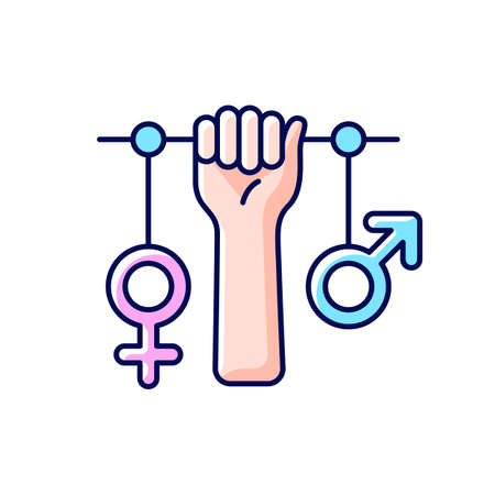 Feminism RGB color icon. Establishing social justice. Expansion women rights. Movement for equalization of women rights. Hand raised up. Struggle for women rights. Isolated vector illustrationのイラスト素材