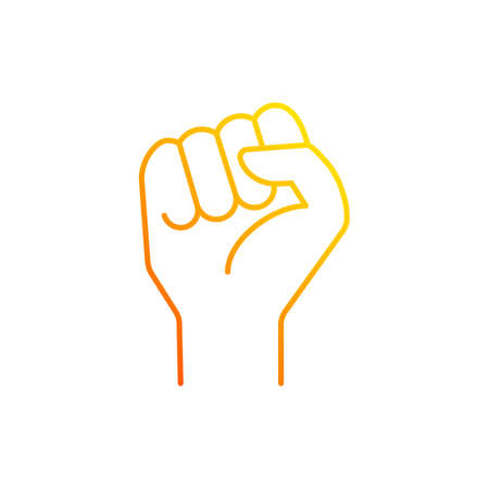 Clenched fist gradient linear vector icon. Demonstration of power. Boxing sign. Sign of fight for rights. Thin line color symbols. Modern style pictogram. Vector isolated outline drawingのイラスト素材