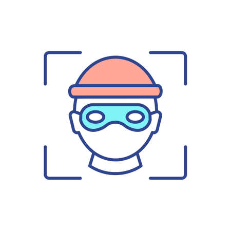 Facial recognition for criminality prosecution RGB color icon. Criminals prediction. Technology for enhancing public safety. Terrorist attacks and assaults detection. Isolated vector illustrationのイラスト素材