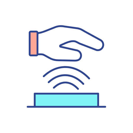 Biometric handscanner RGB color icon. Palm vein scan. Unique encrypted code. Palmprint and tenprint captures. Biological data measurement. Biometric scanning machine. Isolated vector illustrationのイラスト素材