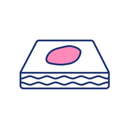 Bedwetting RGB color icon. Urinate without control while asleep. Nocturnal enuresis. Bladder control loss. Accidental urine release during night. Nighttime incontinence. Isolated vector illustrationのイラスト素材