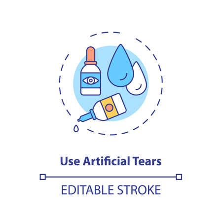 Use artificial tears concept icon. Digital eyestrain prevention tips. Eyedrops used to lubricate dry eyes idea thin line illustration. Vector isolated outline RGB color drawing. Editable strokeのイラスト素材