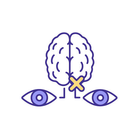 Brain eye nerves RGB color icon. Troubles with functionality of human body nervous system. One eye refuses to work properly. Medical help. Isolated vector illustrationのイラスト素材