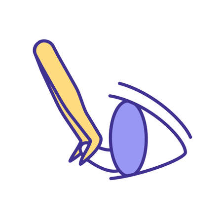 Removing contact lenses RGB color icon. Best medical practices for human body visionary system. Clinical help to make eyes see better. Items for people with blindness. Isolated vector illustrationのイラスト素材