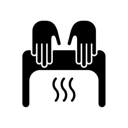 Automatic hand dryer black glyph icon. User never touches device and it saves energy since it stops running when person removes hands. Silhouette symbol on white space. Vector isolated illustrationのイラスト素材