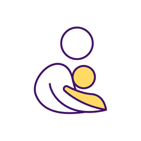 Maternal bond RGB color icon. Relationship between baby and mother. Holding infant for chest-to-chest contact. Showing love and affection. Care about premature baby. Isolated vector illustrationのイラスト素材
