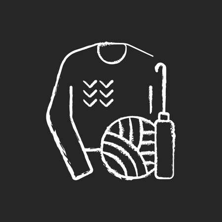 Knitwear alteration and repair chalk white icon on black background. Knitted sweater. Hobby and craft. Clothing alteration and repair services. Isolated vector chalkboard illustrationのイラスト素材