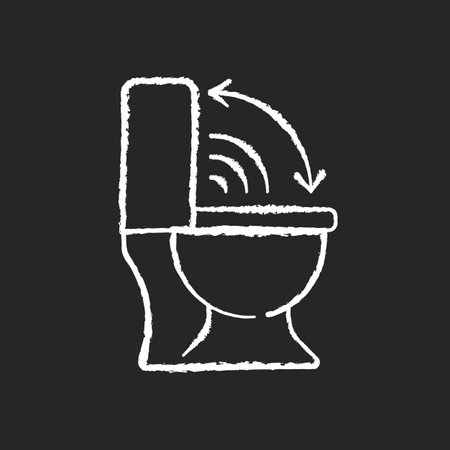 Touchless toilet seat chalk white icon on black background. Smart home lid cover device that will lift up automatically when you approach. Isolated vector chalkboard illustrationのイラスト素材