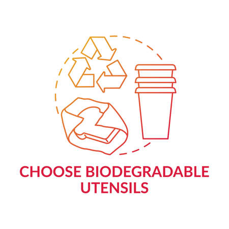 Choose biodegradable utensils concept icon. Avoiding microplastics tips idea thin line illustration. Environmental Protection. Environmental responsibility. Vector isolated outline RGB color drawingのイラスト素材