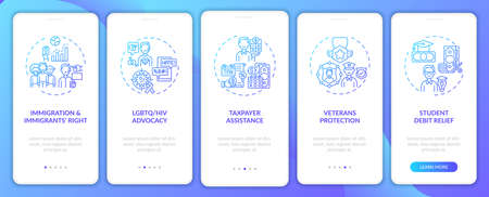 Legal services types onboarding mobile app page screen with concepts ...