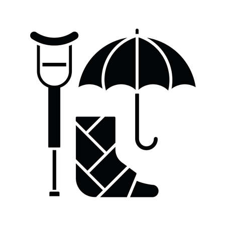 Disability insurance black glyph icon. Wage replacement for disabled employee. Adequate health coverage. Covering expenses for illness. Silhouette symbol on white space. Vector isolated illustrationのイラスト素材