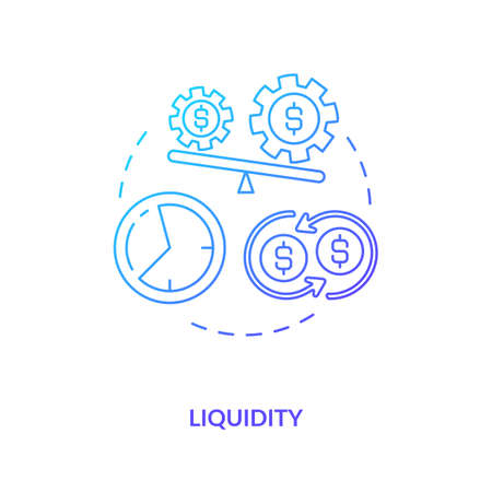 Liquidity concept icon. International stocks challenge idea thin line illustration. Bond, equity markets. Illiquidity issue. Cash shortfalls. Economic impact. Vector isolated outline RGB color drawingのイラスト素材