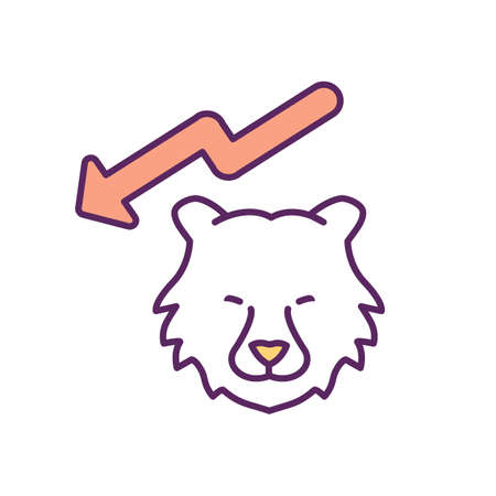 Bear market RGB color icon. Falling profit in market. Prolonged price declines. Depreciating in...