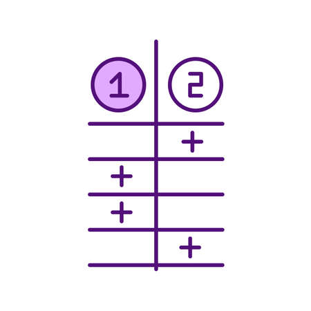 Comparison list RGB color icon. Divide and conquer method. Planning strategy. Solving problem. Efficiency and productivity in making decision. Working on challenge. Isolated vector illustrationのイラスト素材