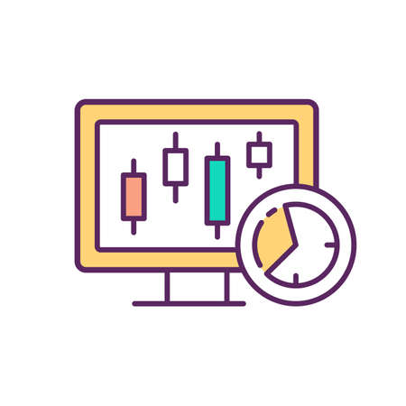 Intraday trading RGB color icon. Profit generation with one trade. Exposure limit in market. Speculation in securities. Day-trading activities. Minimizing investment risk. Isolated vector illustrationのイラスト素材