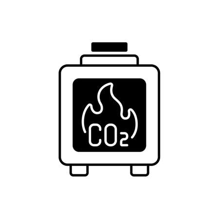 Residential wood burning black linear icon. Wood burning oxygen from atmosphere. Greenhouse gases increasing. Outline symbol on white space. Vector isolated illustrationのイラスト素材