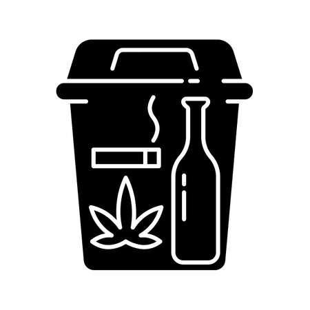 Quitting bad habits black glyph icon. No smoking. Stop drug dependance. Refuse alcohol drink. Health improvement. Change habits. Silhouette symbol on white space. Vector isolated illustrationのイラスト素材