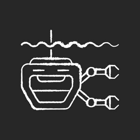 ROV chalk white icon on black background. Remotely operated underwater vehicle is tethered underwater highly maneuverable mobile device. Isolated vector chalkboard illustrationのイラスト素材