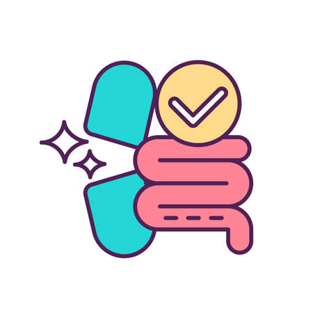 Digestive health supplements RGB color icon. Enhancing digestion. Incorporation into eating habits. Treating vomiting and diarrhea. Digestive tract functions improvement. Isolated vector illustrationのイラスト素材