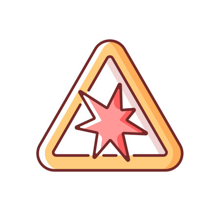 Risk of explosion RGB color icon. Warning label for dangerous manufacture. Security rules for chemical substance. Fire safety regulation. Hazardous accident protection. Isolated vector illustrationのイラスト素材