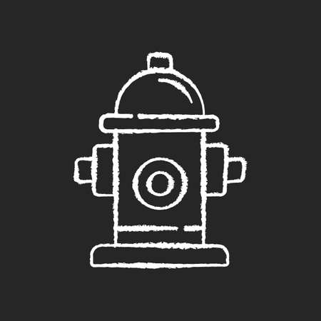 Fire hydrant chalk white icon on black background. Equipment for water supply. Firefighters department. Flame extinguishing. Fire safety regulation. Isolated vector chalkboard illustrationのイラスト素材