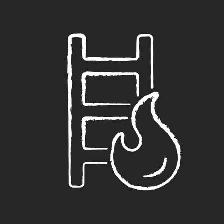 Fire escape ladder chalk white icon on black background. Stairs in building for urgent evacuation. Fire safety regulation, emergency guidance. Isolated vector chalkboard illustrationのイラスト素材