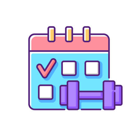 Regular exercise RGB color icon. Calendar to track gym attendance. Routine for workout. Fitness schedule. Improve health. Recommendation to prevent insomnia. Isolated vector illustrationのイラスト素材