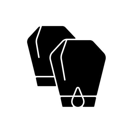 Lantern festival black glyph icon. Traditional chinese new year celebration. Honoring deceased ancestors. First full moon night. Silhouette symbol on white space. Vector isolated illustrationのイラスト素材