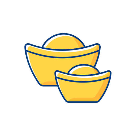 Chinese gold ingots RGB color icon. Wealth and prosperity symbol. Small metal ingot. Chinese new year. Sycee, yuanbao. Ancestral veneration. Representing fortunate year. Isolated vector illustrationのイラスト素材