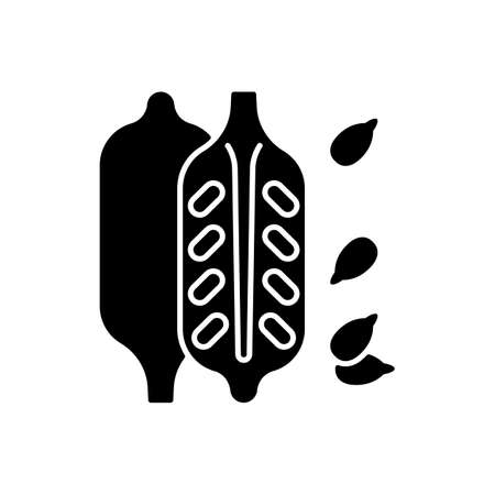 Sesame black glyph icon. Food ingredient, cooking seasoning. Nutritious additives. Condiment for cookery. Common allergen. Silhouette symbol on white space. Vector isolated illustrationのイラスト素材