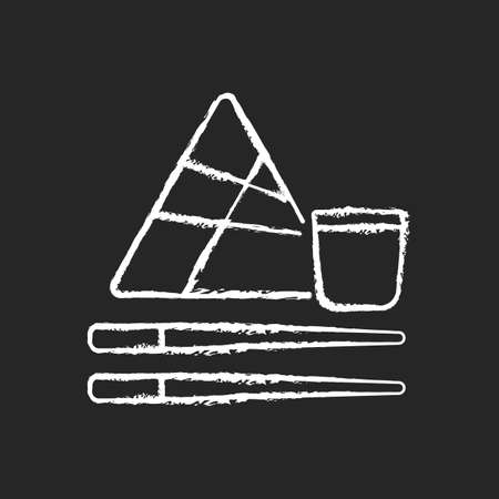 Chinese chopsticks chalk white icon on black background. Authentic asian tableware. Primary utensils. Etiquette in chinese dining. Serving cutlery. Isolated vector chalkboard illustrationのイラスト素材