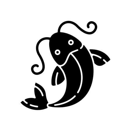 Koi fish black glyph icon. Traditional Japanese symbol of luck. Water pond creature. Exotic carp, sign of prosperity. Chinese culture. Silhouette symbol on white space. Vector isolated illustrationのイラスト素材