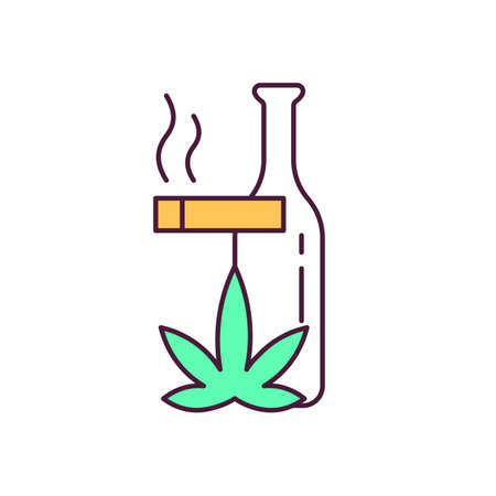 Bad habits RGB color icon. Harmful addiction. Smoking, alcohol and drugs consumption. Serious health problems. Negative behavior pattern. Unhealthy lifestyle. Isolated vector illustrationのイラスト素材