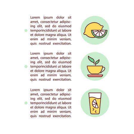 Citrus juice and green tea concept line icons with text. PPT page vector template with copy space. Brochure, magazine, newsletter design element. Healthy antioxidants linear illustrations on whiteのイラスト素材