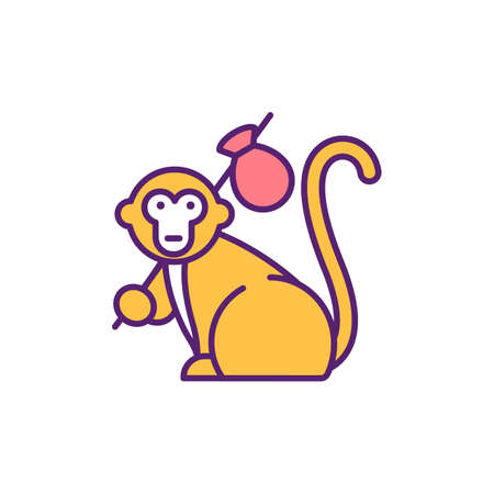 Monkey RGB color icon. Exotic animals loosing their natural living environment. People destroying nature. Green tourism interesting vacation. Isolated vector illustrationのイラスト素材