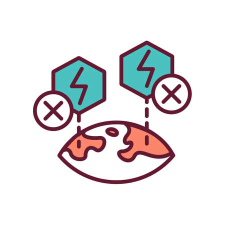 Unavailable energy RGB color icon. Energy resources degradation. Non-renewable power. Environmental damage. Industrial production decline. Ecosystems destruction. Isolated vector illustrationのイラスト素材