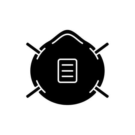 N 95 mask black glyph icon. Respirator for breathing. Contagious infection prevention. Protective wear from virus spread. Disposable PPE. Silhouette symbol on white space. Vector isolated illustrationのイラスト素材
